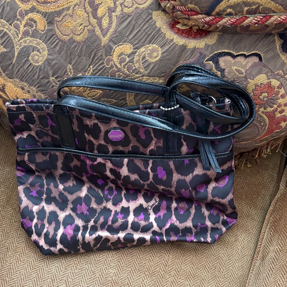 Coach Tote Bag with Purple and Black Leopard Print